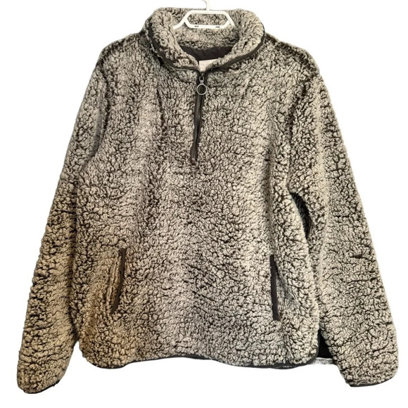 Thread & Supply Women  Teddy Fleece Sherpa Coat Long Sleeve Charcoal Sz L EUC - Picture 2 of 14